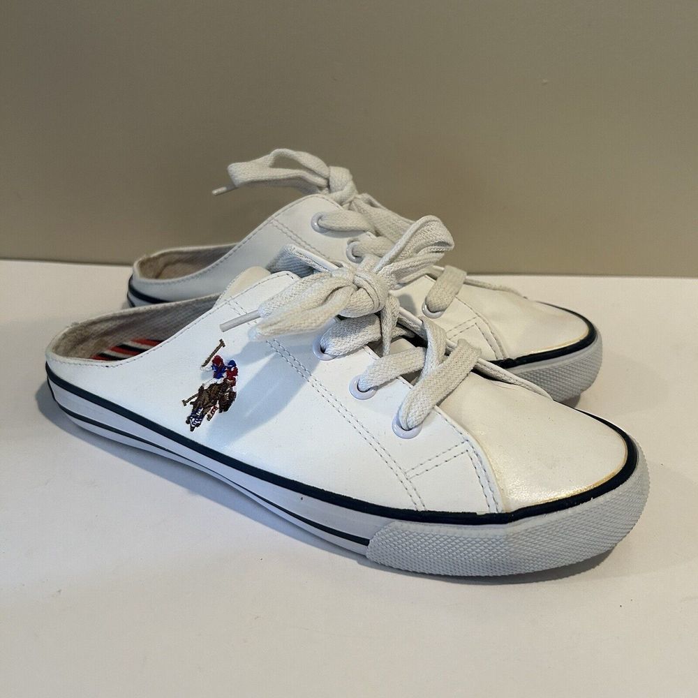 Vintage US POLO ASSN. White Tie Slip On Mules-Low Top Sneaker Size 5.5‎